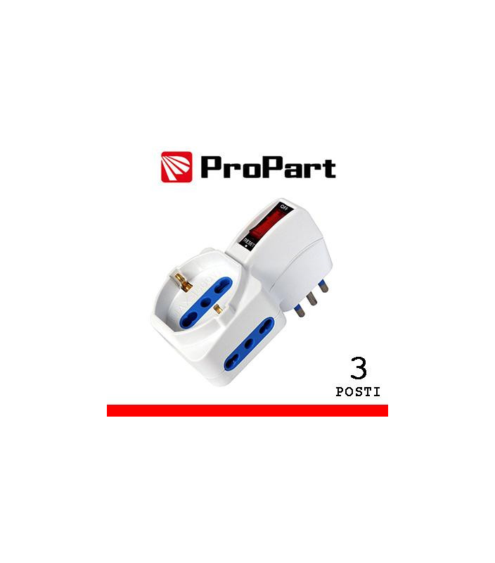 Adattatore 3pos bipasso/schuko spina10A salvaspazio + inter.