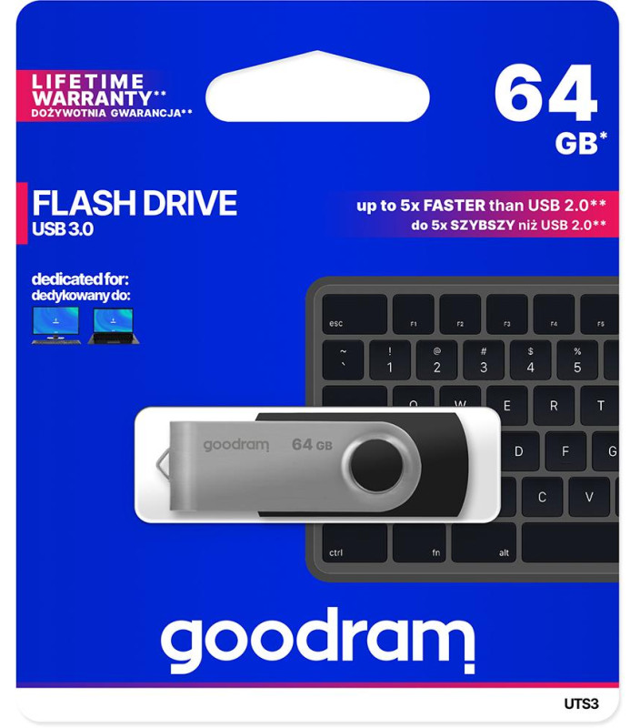 Pendrive GoodRAM 64GB UTS3 BLACK USB 3.0 - retail blister