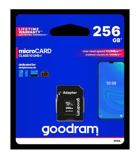 microSD 256GB CARD class 10 UHS I + adapter - retail blister