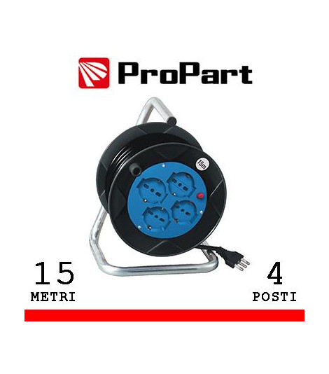 Avvolgicavo 4pos bipasso/schuko 15metri spina16A nero