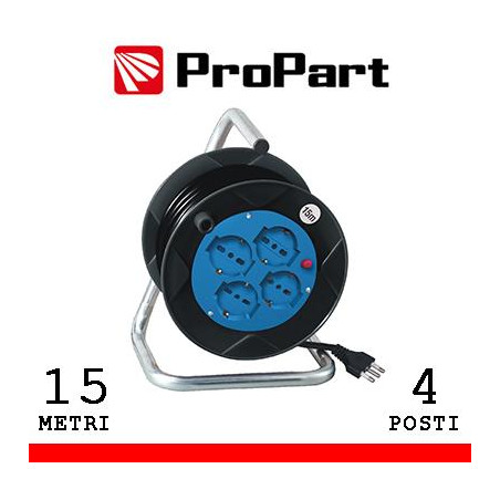 Avvolgicavo 4pos bipasso/schuko 15metri spina16A nero