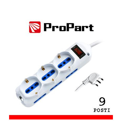 Multipresa 9pos bipasso + bipasso/schuko spina10A + int nera