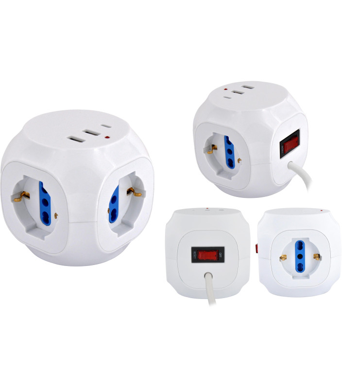 Multipresa Cubo da tavolo 3pos bip/schuko + 3USB + TypeC