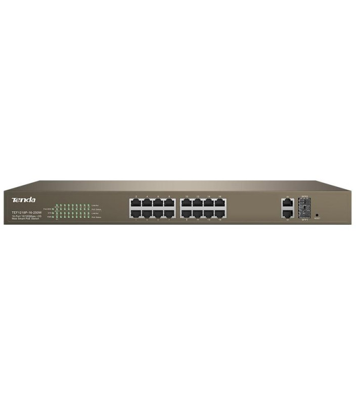 Switch PoE Web Smart 16 Porte 10/100+2Gb+2SFP Tenda TEF1218P