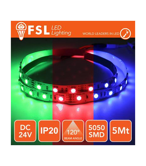 Striscia LED 5m IP20 5050 24V - 12W/m 60led/m RGB