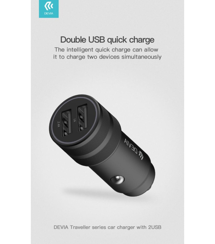 Carica Batterie in metallo 2 USB da auto In 12-24 Volt Nero