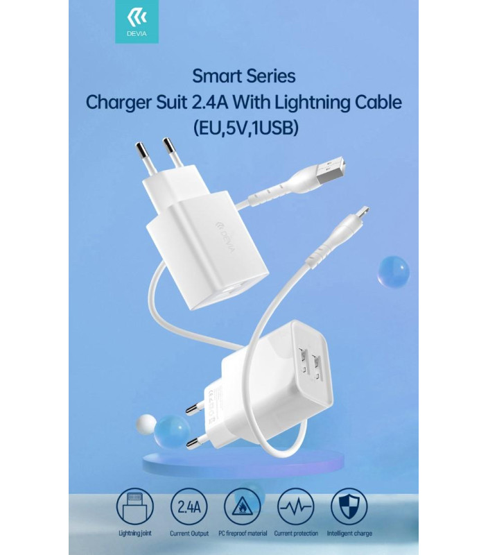 Suit Carica Batteria 2.4A 2 Out Cavo Usb A Lightning Apple