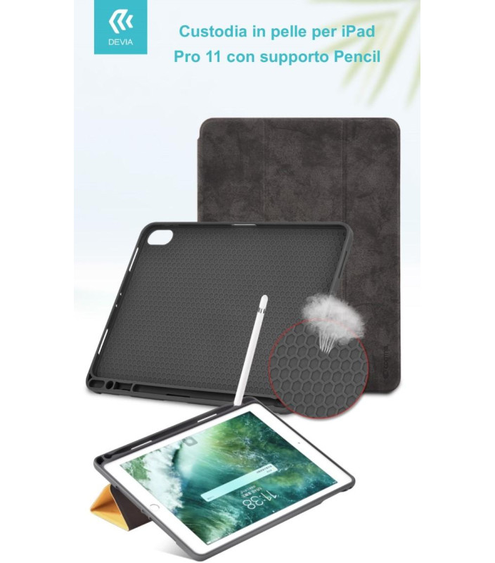 Cover in Pelle con Supporto Pencil per iPad Pro 11 Nera