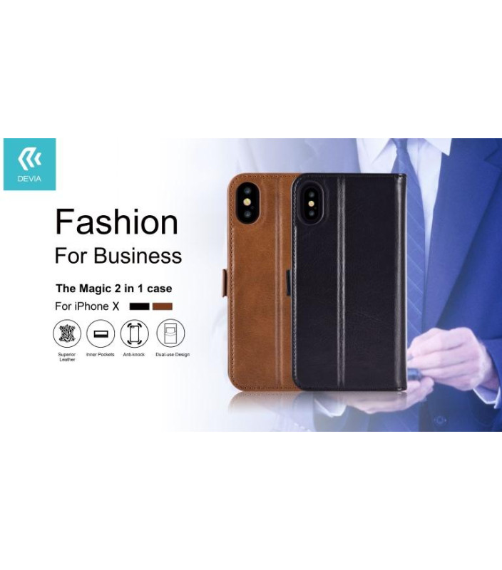 Cover in Pelle con Porta Documenti Magic per iPhone X Nera