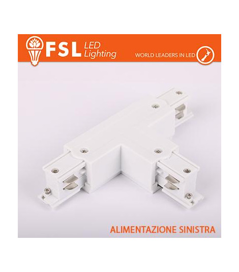 FSL Connettore Forma T sinistra per Binario Trifase - Colore BIANCO