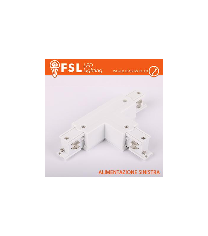 FSL Connettore Forma T sinistra per Binario Trifase - Colore BIANCO
