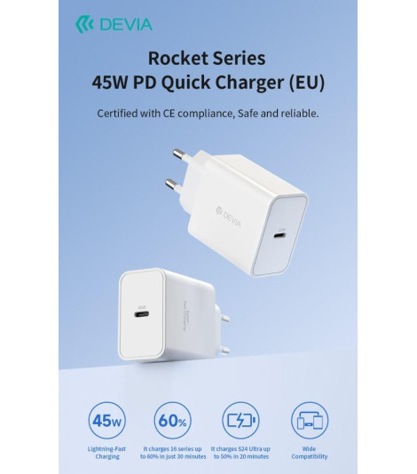 Carica Batterie PD 45 Watt Tipo-C per carica rapida bianco