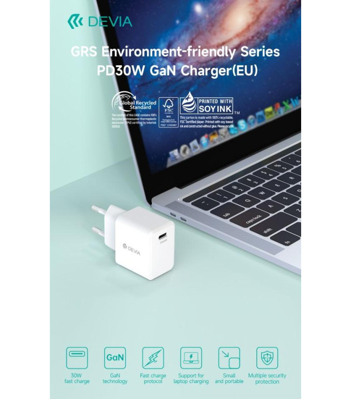 Carica Batteria PD 30W GaN Uscita Tipo-C Certificato GRS