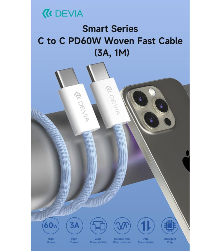 Cavo intrecciato Fast serie Smart da C a C PD 60 W 1mt Nero