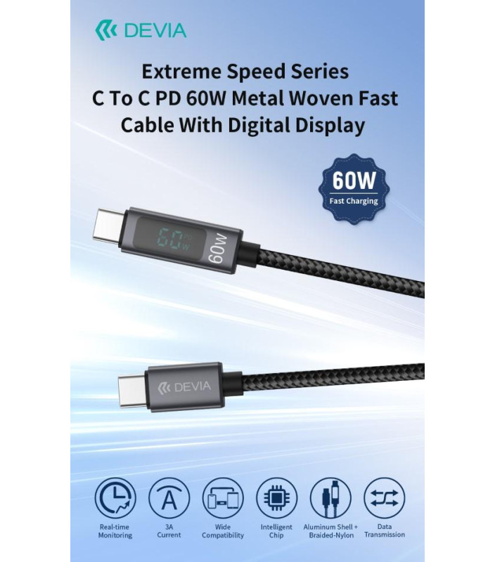 Cavo carica rapida 60W da Tipo C a C con display digitale 