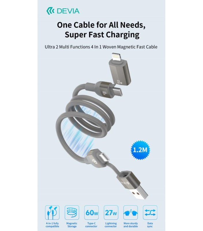 Cavo magnetico Ultra 2 intrecciato multifunzionale 4 in 1 Usb A-C-L